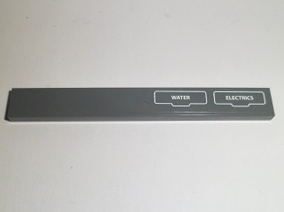 Lego Tile 1 x 8 with White 'WATER' and 'ELECTRICS' Pattern Right (Sticker) - Set 60097 / Dark Bluish Gray