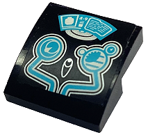 Lego Slope, Curved 2 x 2 x 2/3 with Medium Azure and Silver Head-Up Display (HUD) Pattern (Sticker) - Set 70164