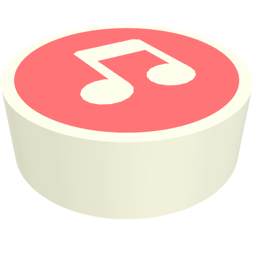 Lego Tile Round 1 x 1 with White Music Note on Coral Background Print / White