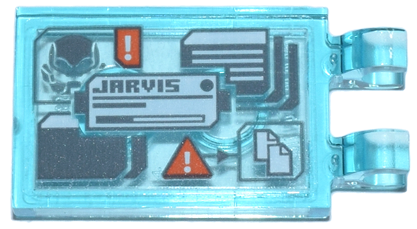 Lego Tile, Modified 2 x 3 with 2 Open O Clips with Digital Display 'JARVIS', Ultron Helmet, and Orange Warning Exclamation Marks Pattern (Sticker) - Set 76269