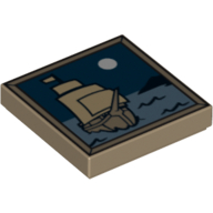 Lego Tile 2 x 2 with Sailing Ship and Moon Print