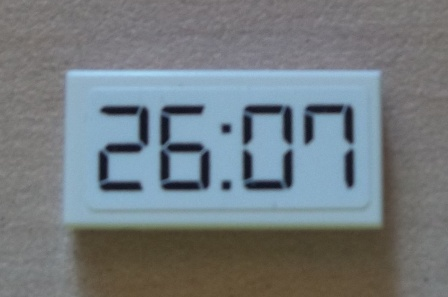 Lego Tile 1 x 2 with Black '26:07' Digital Clock Pattern (Sticker) - Set 8423