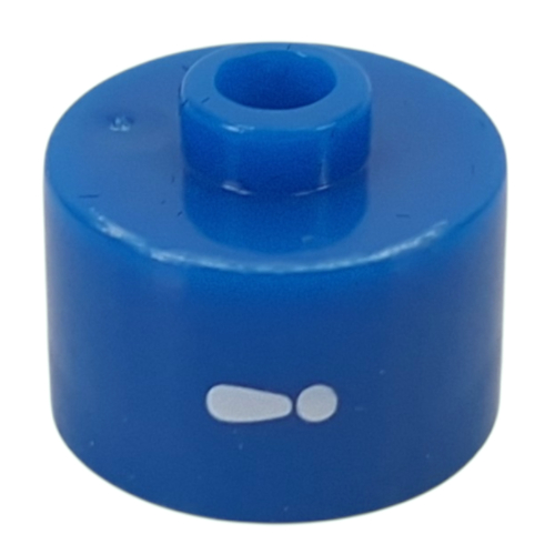 Lego Pen Bead, Round Long, Flat Edge with White '!' Print / Blue