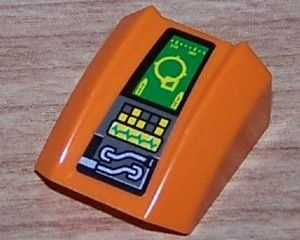 Lego Slope, Curved 2 x 2 Lip with Control Panel with Wires, Green Target Screen, and Yellow and Dark Bluish Gray Buttons Pattern (Sticker) - Set 8632