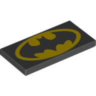 Lego Tile 2 x 4 with Yellow Batman Logo Print / Black