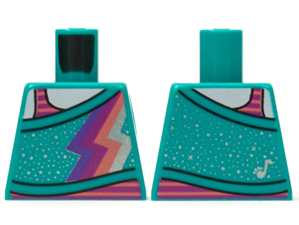 Lego Torso Wrap with Dark Purple, Magenta, Coral, and Metallic Light Blue Lightning and Spots, White Neck and Magenta Tank Top Pattern / Dark Turquoise