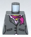 Lego Torso Female Suit Jacket with Buttons and Pockets over Bright Pink Shirt with Collar, Magenta Scarf, Yellow Neck Pattern / Dark Bluish Gray