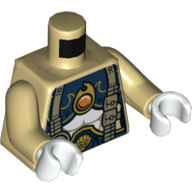 Lego Torso Armor, Dark Blue and Gold with Scales, Straps, Pouches and Fire Chi Emblem Print, Tan Arms, White Hands / Tan