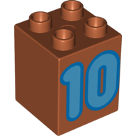 Lego Duplo Brick 2 x 2 x 2 with Medium Blue '10' Print / Dark Orange