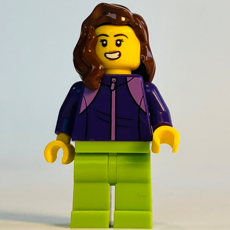Lego Dark Purple Torso, Lime Legs, Reddish Brown Hair