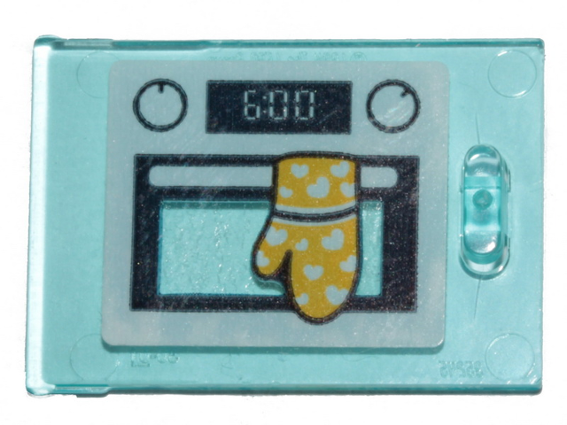 Lego Container, Cupboard 2 x 3 x 2 Door with Oven, Glove, and '6:00' Pattern (Sticker) - Set 41401 / Trans-Light Blue