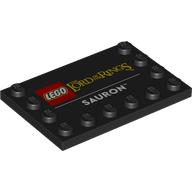 Lego Plate Special 4 x 6, Studs on 3 Edges with 'LEGO Lord of the Rings SAURON' Print / Black