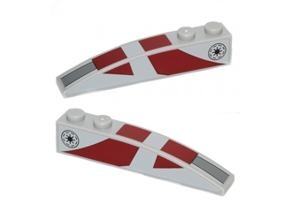 Lego Slope, Curved 6 x 1 with 2 Studs with Dark Red Stripes and SW Republic Pattern on Both Sides (Stickers) - Set 75012
