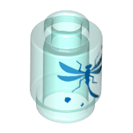Lego Brick Round 1 x 1 Open Stud with Dragon Fly print / Trans-Light Blue