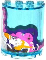 Lego Cylinder Half 2 x 4 x 4 with White, Pink and Dark Purple Clouds, Rocket Ship and 6 Stars Pattern (Sticker) - Set 41128 / Trans-Light Blue