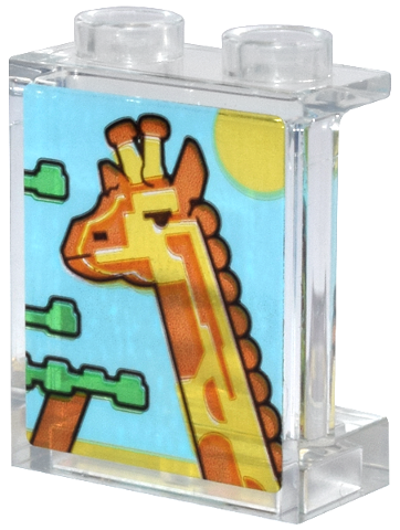 Lego Panel 1 x 2 x 2 with Side Supports - Hollow Studs with Giraffe, Sun, and Leaves Pattern (Sticker) - Set 31147 / Trans-Clear