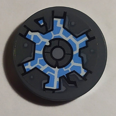 Lego Tile, Round 2 x 2 with Bottom Stud Holder with Hatch and Medium Blue Energy Pattern (Sticker) - Set 70352