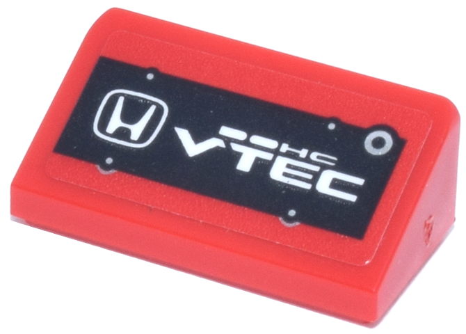 Lego Slope 30 1 x 2 x 2/3 with White Honda Logo, 'DOHC VTEC' and Silver Rivets on Black Background Pattern (Sticker) - Set 77241