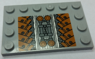 Lego Tile, Modified 4 x 6 with Studs on Edges with SW Sith Infiltrator Mechanical Pattern (Sticker) - Set 7961 / Light Bluish Gray