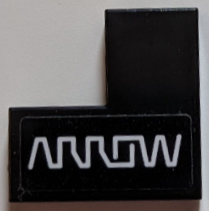 Lego Tile 2 x 2 Corner with White 'ARROW' Logo Pattern Model Right Side (Sticker) - Set 76919 / Black