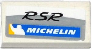 Lego Tile 1 x 2 with 'RSR' and MICHELIN Logo Pattern (Sticker) - Set 75912 / White