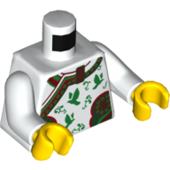Lego Torso Robe with Ornate Red and Green Trim, Birds and Flowers Print, White Arms, Yellow Hands