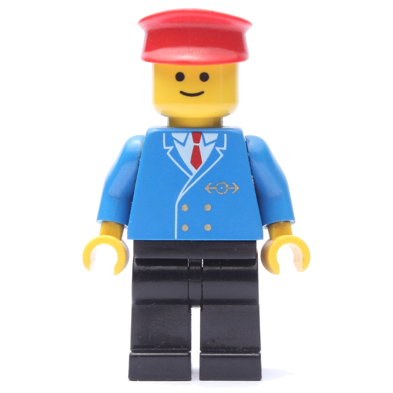 Lego Conductor - Blue Jacket, Black Legs, Red Hat (3626b Head)