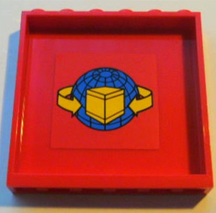 Lego Panel 1 x 6 x 5 with Box and Arrows and Globe Pattern on Red Background Pattern (Sticker) - Sets 7939 / 7992 / 7994 / Red