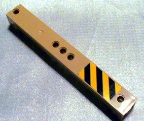 Lego Support 2 x 2 x 13 with 5 Pin Holes with Yellow and Black Danger Stripes Left Pattern (Sticker) - Set 3677 / Tan