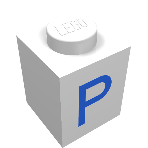 Lego Brick 1 x 1 with Blue P Print / White