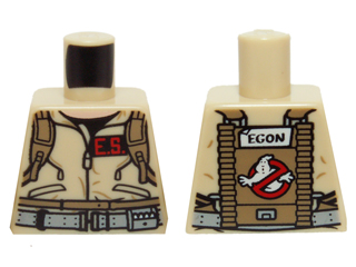 Lego Torso Ghostbusters Jumpsuit with 'E.S.' ID Badge and 'EGON' on Reverse Pattern / Tan