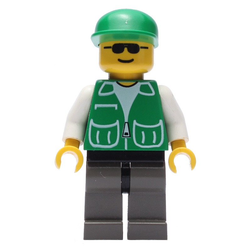 Lego Construction Worker, Green Jacket with Pockets, Green Cap, Sunglasses