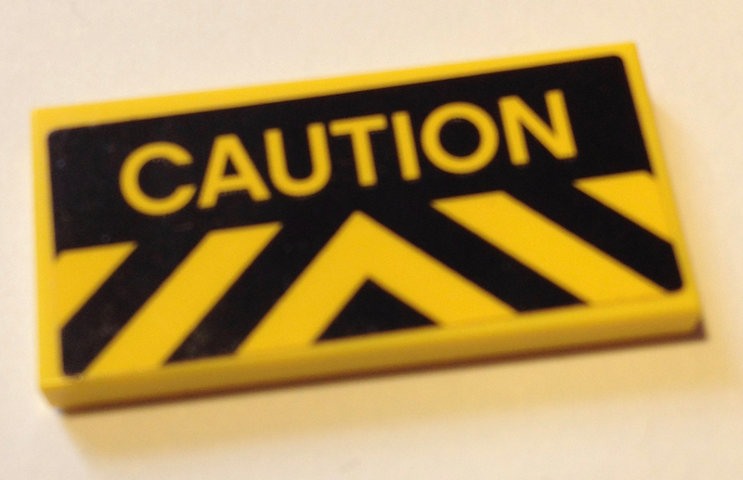 Lego Tile 2 x 4 with Yellow and Black Chevron Danger Stripes and 'CAUTION' Pattern (Sticker) - Set 60125 / Yellow
