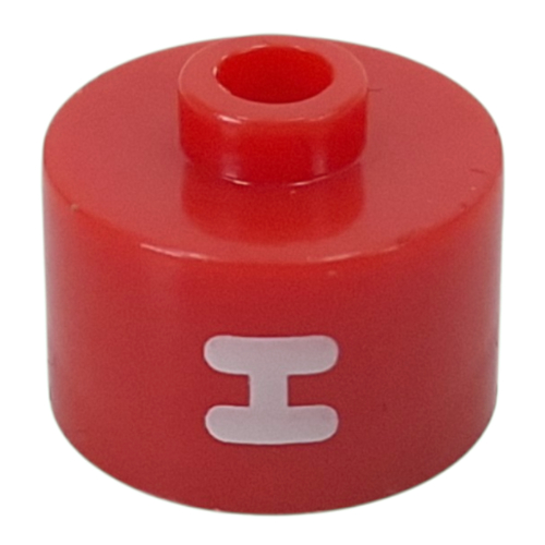 Lego Pen Bead, Round Long, Flat Edge with White 'H' Print / Red