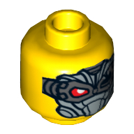 Lego Minifig Head Psyclone, Dual Sided, Red Eye, Silver Eyepatch / Silver Mask Print [Hollow Stud] / Yellow