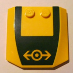 Lego Wedge 4 x 4 x 2/3 Triple Curved with Train Logo Yellow on Dark Green Background Pattern (Sticker) - Set 10133