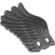 Lego Creature Body Part, Wing 4 x 7 Left with Feathers and Handles for Clips / Dark Bluish Gray