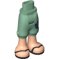 Lego Minidoll Hips and Cropped Trousers with Sand Green Shorts, Black Sandals Print / Sand Green