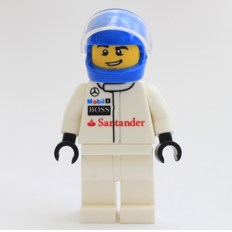 Lego Race Driver, White Torso, White Legs, Blue Helmet, McLaren