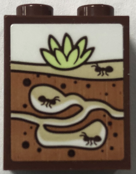 Lego Brick 1 x 2 x 2 with Inside Stud Holder with Colony of Ants and Cactus Plant Pattern (Sticker) - Set 41717