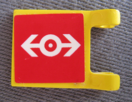 Lego Flag 2 x 2 Square with Flat Edge with Train Logo White on Red Background Pattern on Both Sides (Stickers) - Set 4556 / Yellow