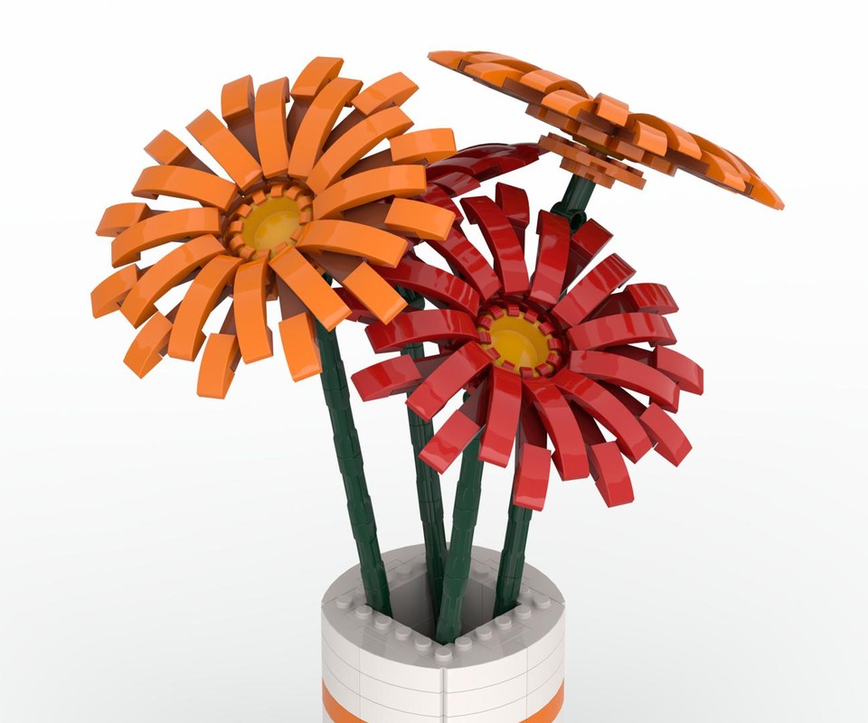 Lego Gerbera Daisies in a Cylindrical Vase