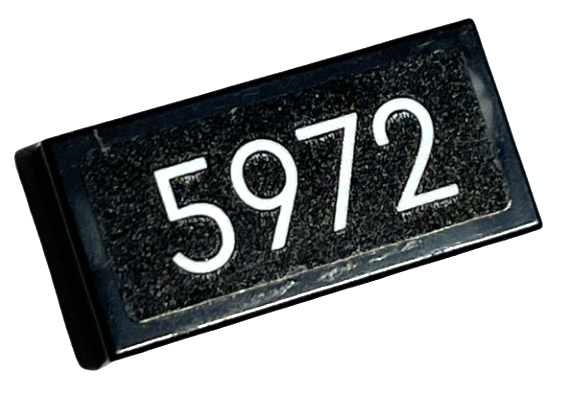Lego Tile 1 x 2 with White '5972' Pattern (Sticker) - Set 76405 / Black