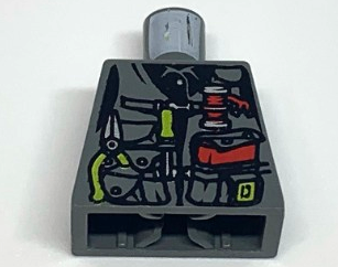 Lego Torso Dino Vest with Lime Handle Tools and Red Pocket Book Pattern / Dark Bluish Gray