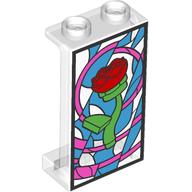 Lego Panel 1 x 2 x 3 with Glass Stained Window, Red Rose Print / Trans-Clear