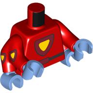 Lego Torso Black Belt, Dark Red/Yellow Symbol Print, Red Double Arms, Medium Blue Hands / Red