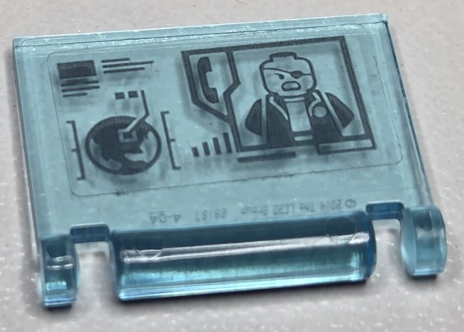 Lego Minifigure, Utensil Book Cover with Dark Bluish Gray Technical Data, Earth, Telephone and Nick Fury Minifigure Pattern (Sticker) - Set 76232 / Trans-Light Blue