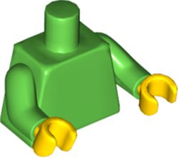 Lego Torso Plain / Bright Green Arms / Yellow Hands