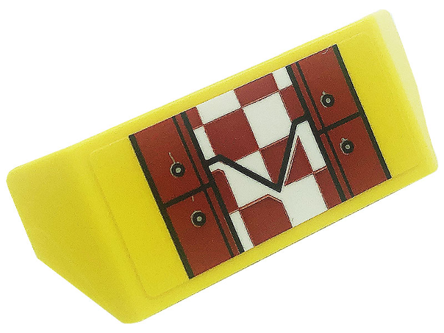 Lego Vehicle, Spoiler with Bar Handle with Hull Plates, Silver Dots and Red and White Checkered Pattern (Sticker) - Set 80008