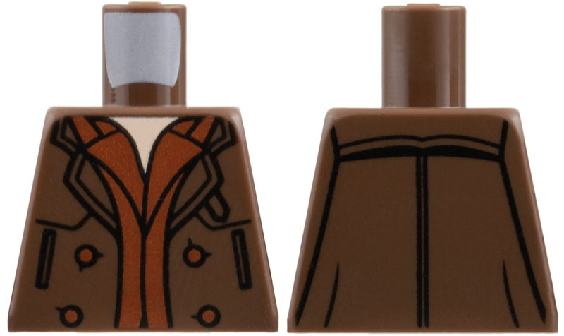 Lego Torso Trenchcoat, Dark Orange Hems and Buttons, Light Nougat Neck Pattern / Umber Brown